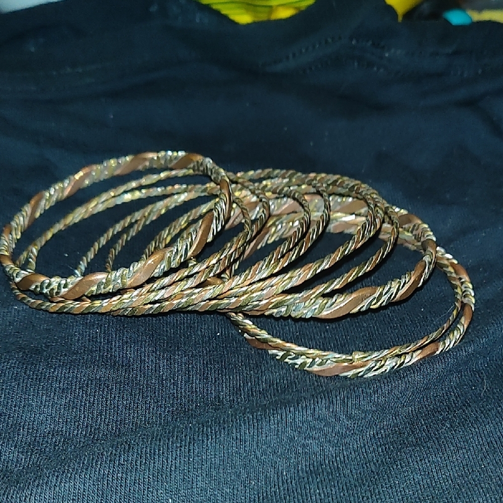 Selection Of 11 Brass And Copper Bangle Bracelets